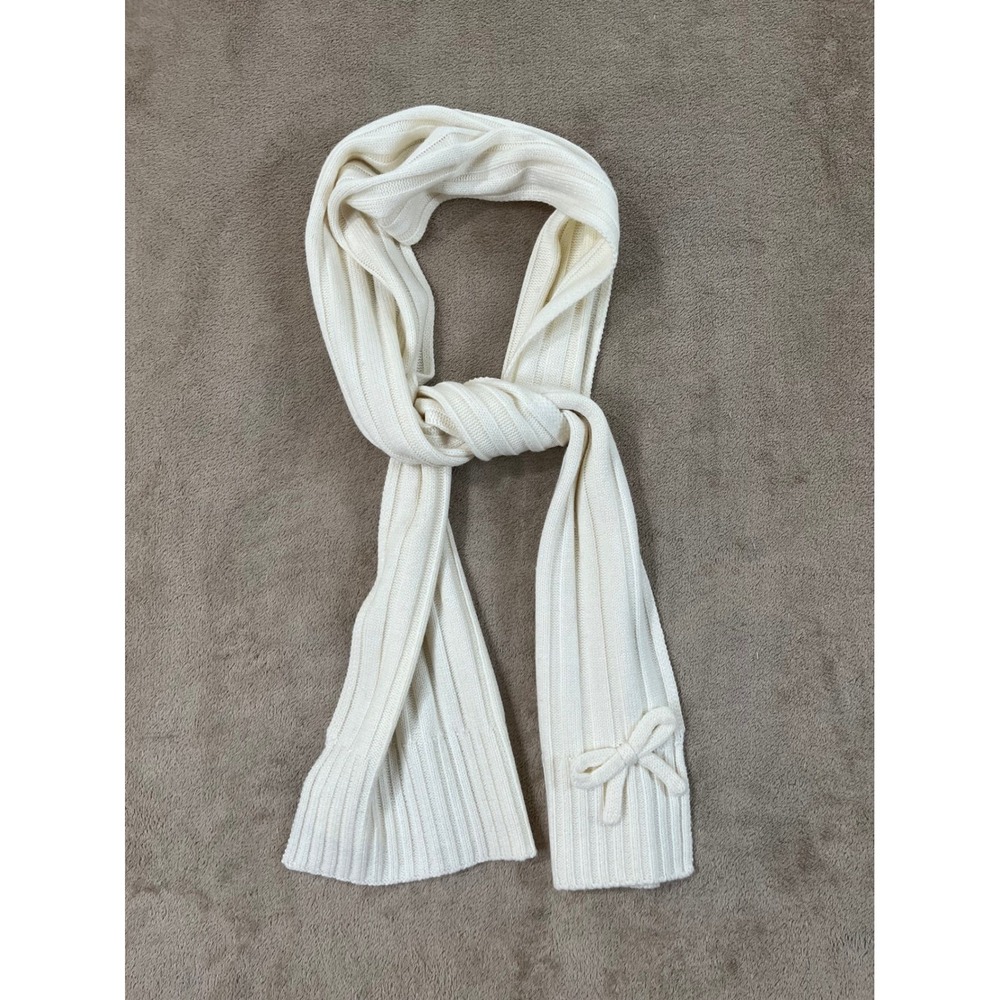 Kate Spade New York Ribbed Knit Bow Scarf Cream White Metallic KS1003560 GOOD
